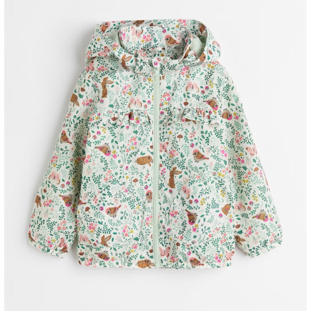 H&M Kids Patterned Windbreaker Jacket Light Green Bunny girls summer spring 8 10
